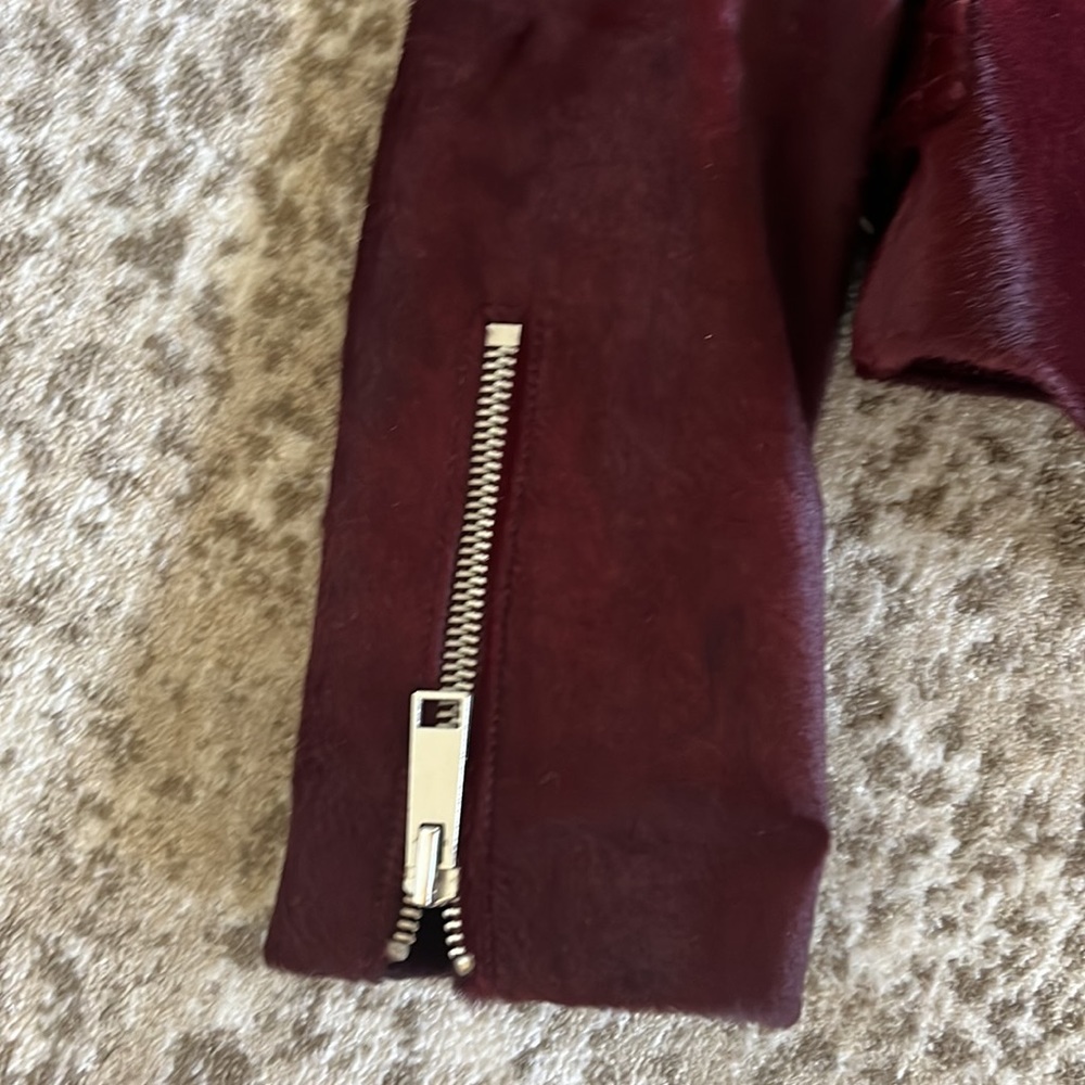 J. Crew Collection pony hair burgundy wine Moto jacket - 2 - Picture 4 of 12